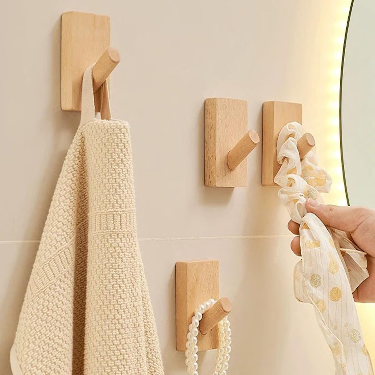 CoolCedar Wall Hooks Wood Hat Hooks Coat Rack Wall Mounted Extended Wooden Pegs for Hanging Keys, Cups, Baseball Caps, Pictures, Hat Hangers Rack. (6Pack)