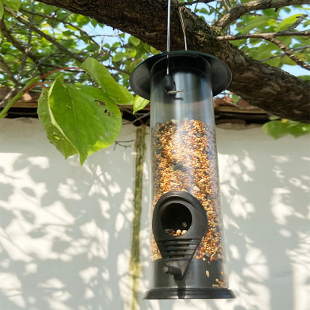 Metal Bird Feeder, Tube Bird Feeders for Outdoors Hanging, Heavy Duty Chew-Proof and Rust-Proof Tube Bird Feeder, Weatherproof & Steel Hanger, Attracting for Wild Birds (Black)