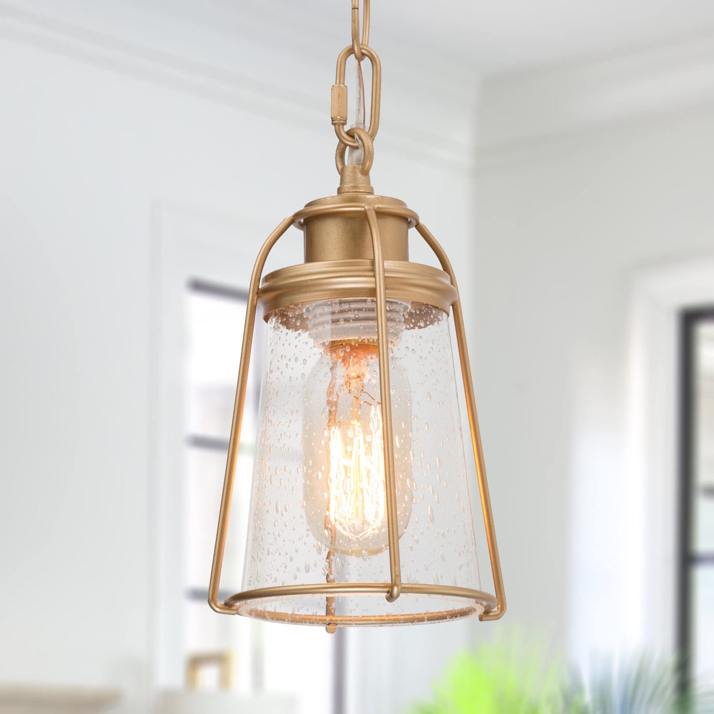 KSANA Gold Pendant Lighting, Mini Modern Hanging Light Fixture with Seeded Glass Shade for Kitchen Island, Foyer, Hallway, Bedroom and Entryway