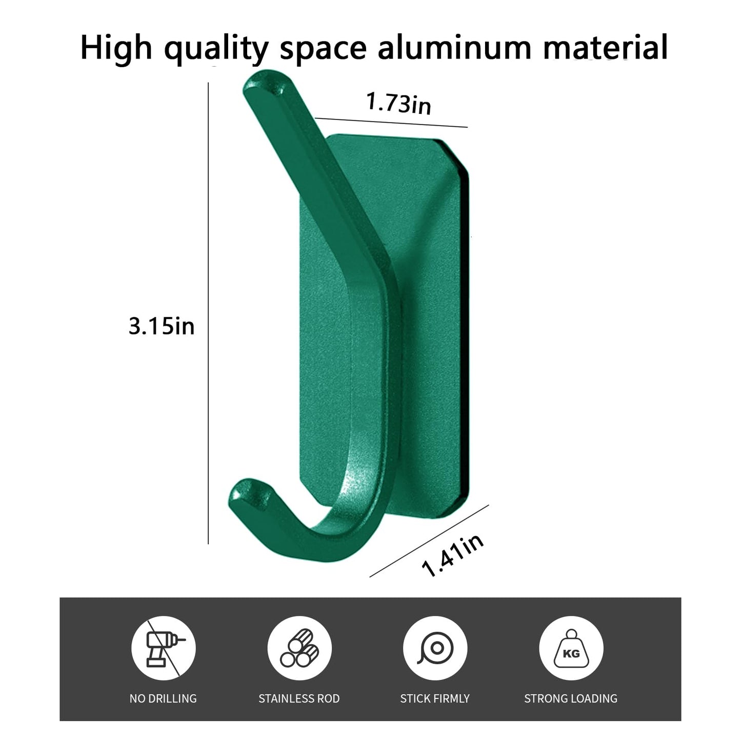 Paoli Heavy Duty Adhesive Wall Hooks (4, Emerald)