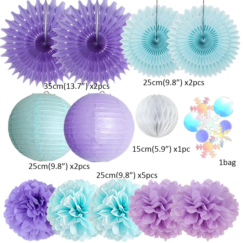 Winter Wonderland Decorations Snowflake Fans Blue Purple White Winter Birthday Bridal Shower Baby Shower Decorations with Confetti Table for Wonderland Snowflake Engagement Wedding Bachelorette Party