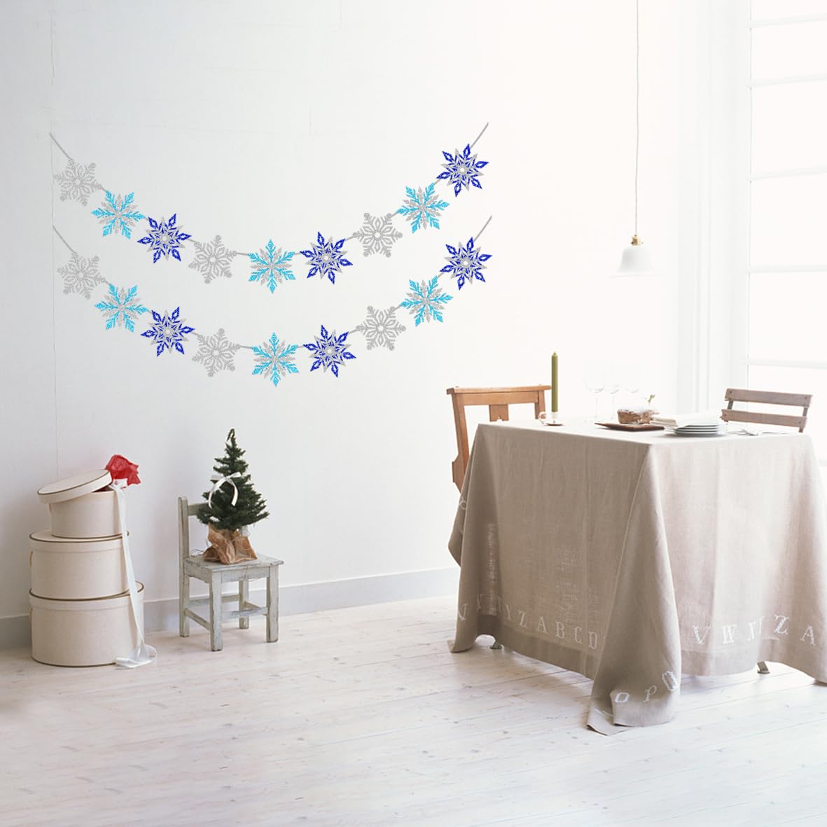 2 Pcs Silver Blue Snowflake Banner, Snowflake Winter Party Decorations, Snowflake Garland Christmas Party Decorations (Mix)