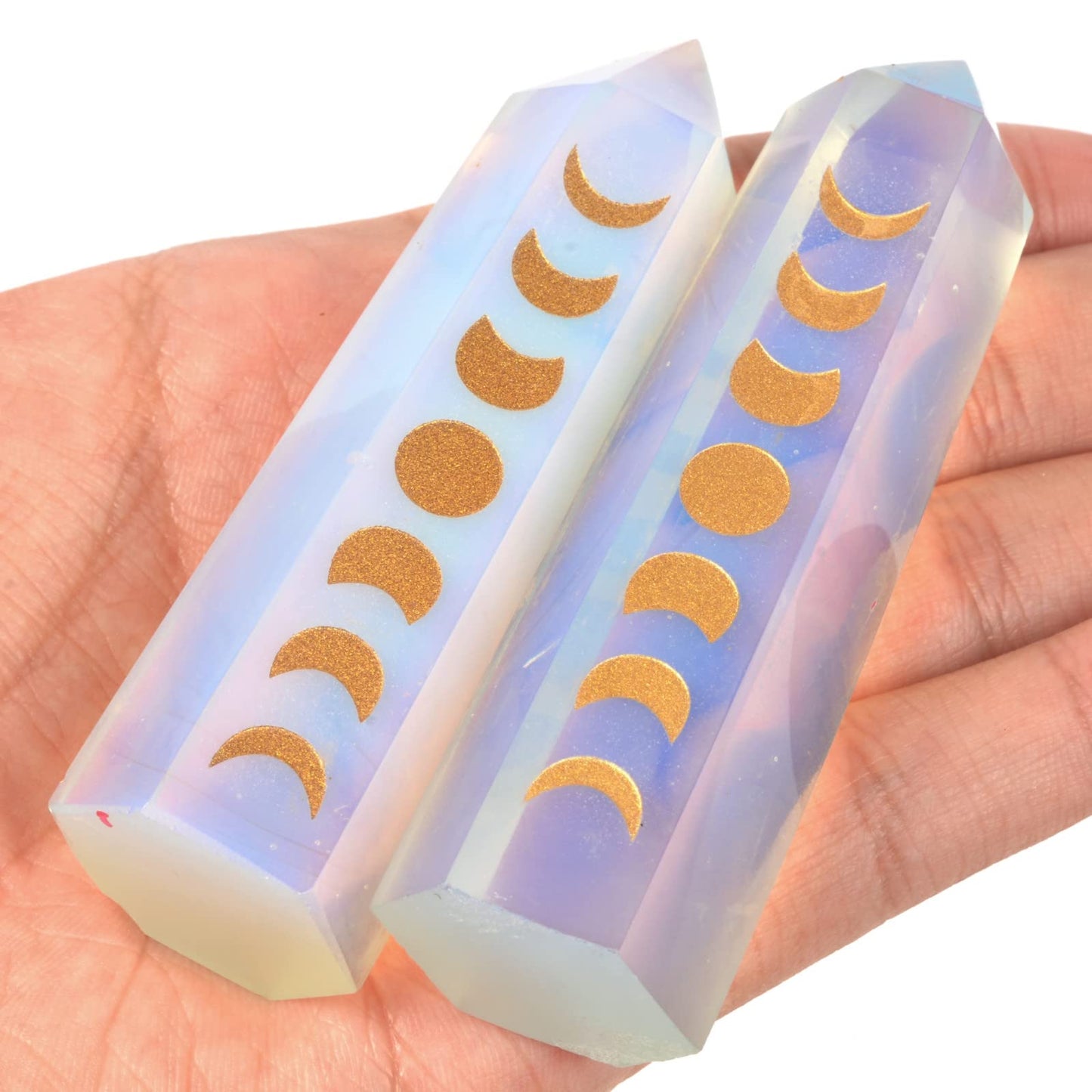 Synthetic Opalite Phase of The Moon Phase Lunar Crystal Tower Healing Crystal Wand For Spiritual Use Hexagonal Point Reiki Chakra Gemstone Home Office Decor