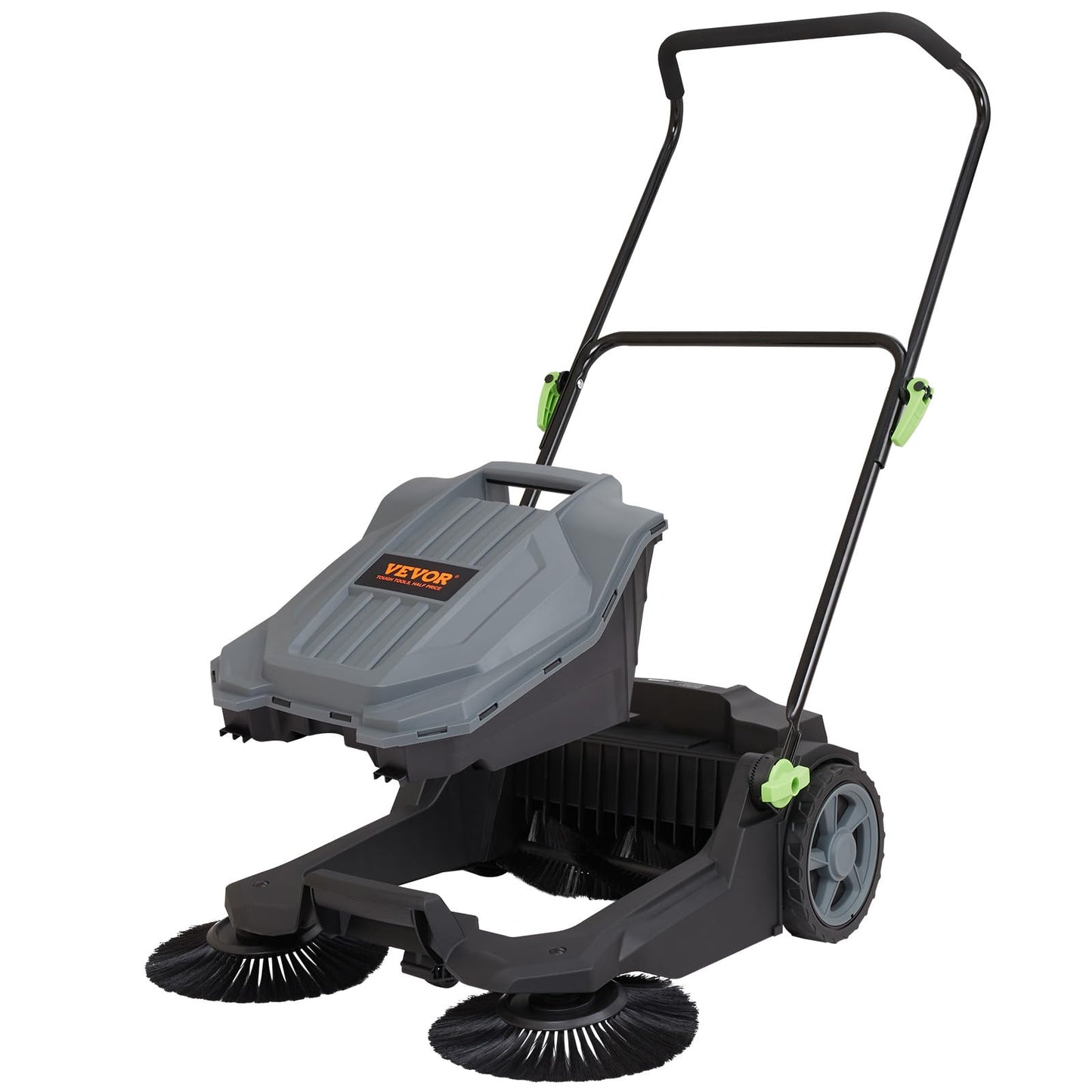 VEVOR Walk-Behind Hand Push Floor Sweeper, 25.6" Sweeping Width Floor Sweeper Manual Non-Electric, 5-Gallon Waste Container, Angle & Height Adjustable Folding Handle for Walkway, Yard, Garage, Patio