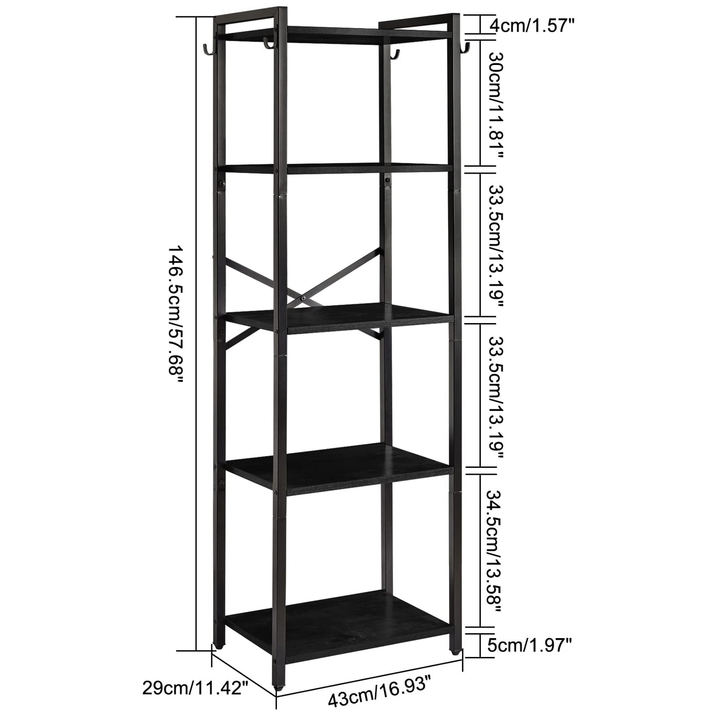 YMYNY Bookshelf, 5-Tier Ladder Shelf Organizer, Narrow Shelving Unit, Corner Storage Racks, Large Capacity Bookcase, for Home Office Living Room Balcony Bathroom, 57.7" H, Metal Frame,UHBC005B