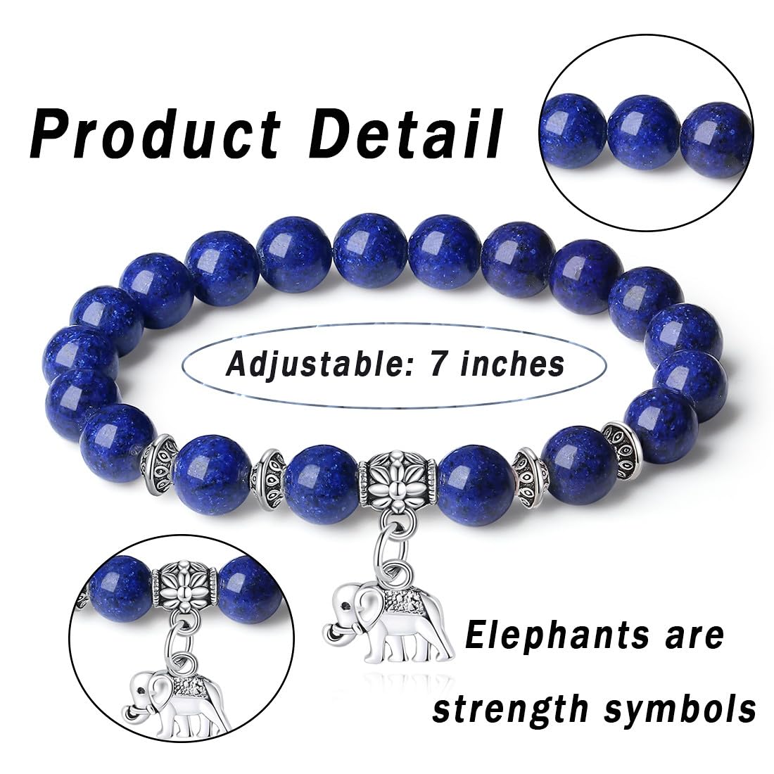 MAIBAOTA Lapis Lazuli Bracelet for Women, Muticolor Bracelet, Lapis Lazuli Crystal Stone Beaded Bracelets, Elephant Round Gemstones Stretch Bracelet, Crystal Jewelry Gifts for Women Mom