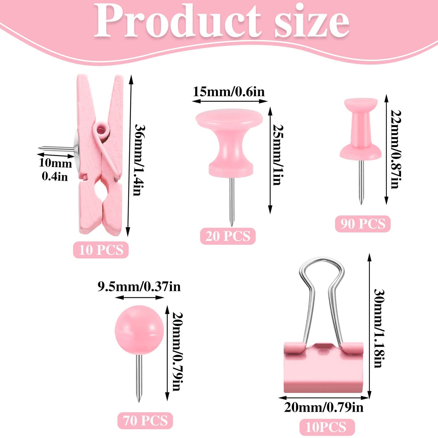 200 Pieces Push Pins Pink Thumb Tacks Cute Decorative Push Pins for Cork Board, 5 Style for Bulletin Boards Wall Maps Pictures Office