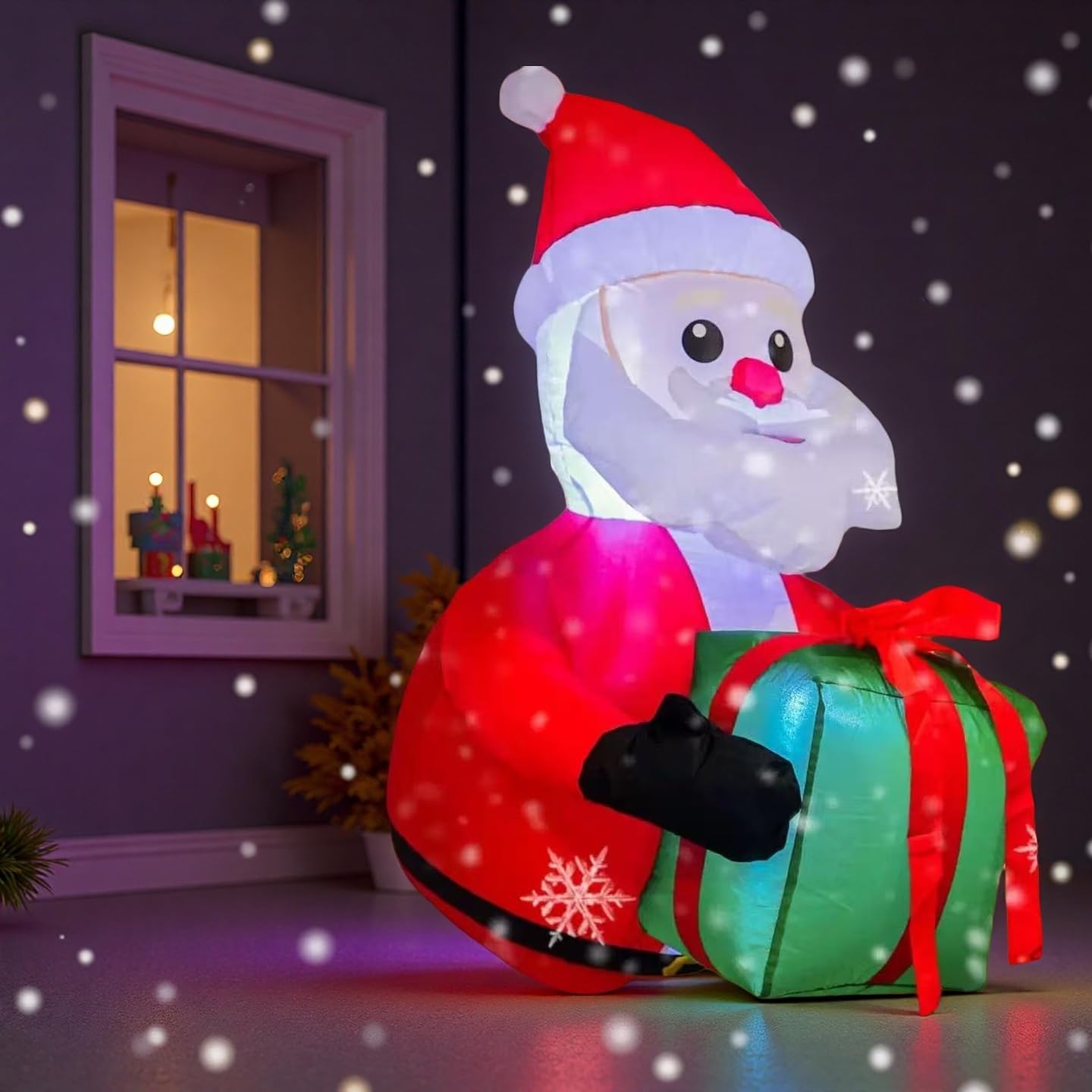 3.3FT Christmas Inflatable Climbing Santa Claus with Green Gift Bag, Light-Up Door Decor, Outdoor/Indoor Holiday Decoration for Christmas Party (Santa Clause with Gifts Broke Out from Window)