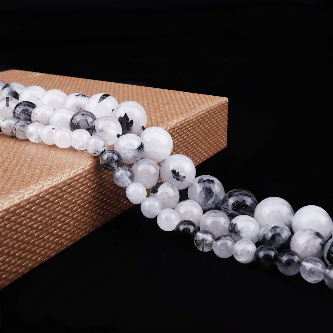 ICAI Beads Tourmaline Quartz (Silver Rutile Quartz) 10mm Natural, Energy Gemstone | Healing Power for Jewelry Making | Loose Beads | 1strand