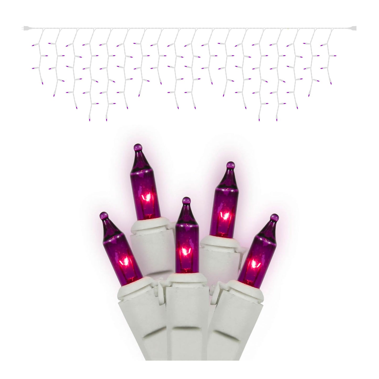 Vickerman Mini Light Icicle Set Features 100 Bulbs on White Wire with 4" Bulb Spacing and 5.5" Drop Spacing for Indoor/Outdoor Use, 9', Purple