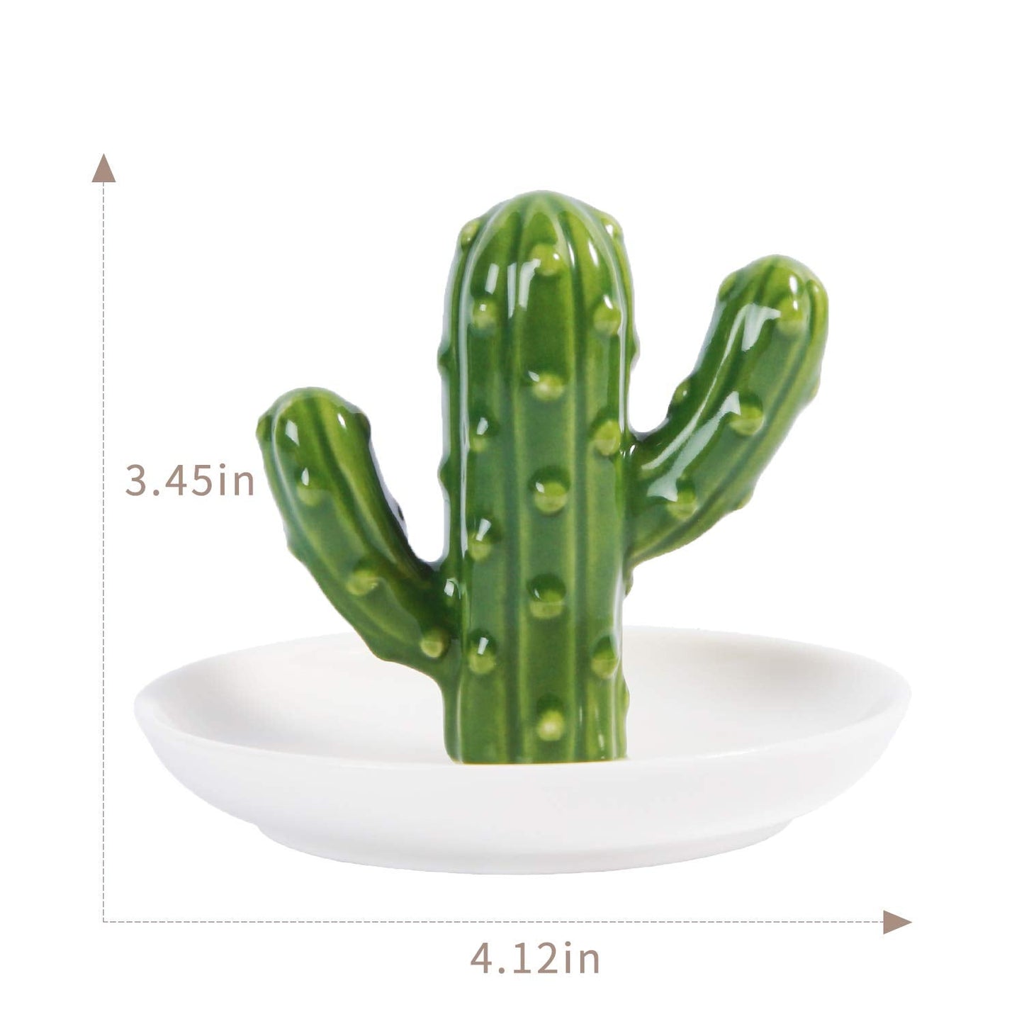 AUTODECO Ceramic Ring Holder Handmade Trinket Dish for Rings Earrings Necklace Organizer Display Great Birthday for Women Green Cactus
