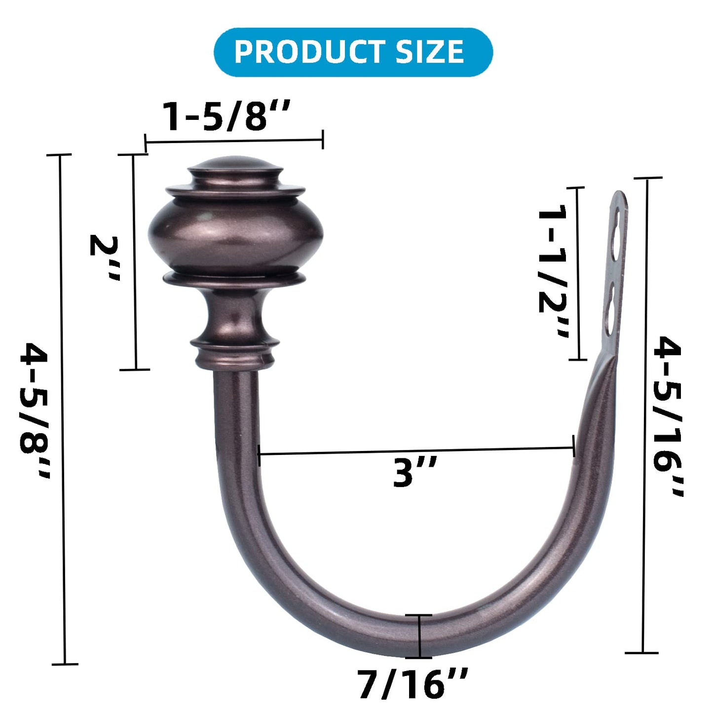 Kowibcl 2Pcs Curtain Holdbacks - Wall Mounted Drapery Tiebacks with Screws, Decorative Curtain Holders for Bedroom Livingroom Office Home,Medium Bronze