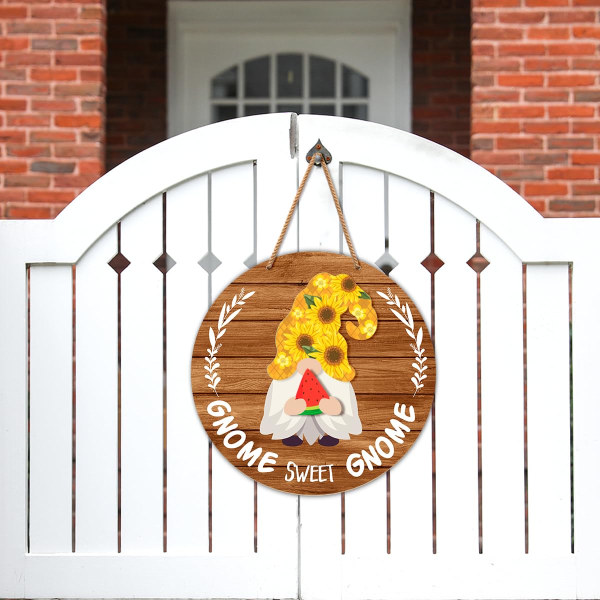 Interchangeable Gnome Welcome Sign Summer Patriotic 4th of July Door Decoration, Changeable Seasonal Front Porch Decor Wood Wreath Gnome Gifts for Spring Fall Winter All Seasons Holiday, Light Brown