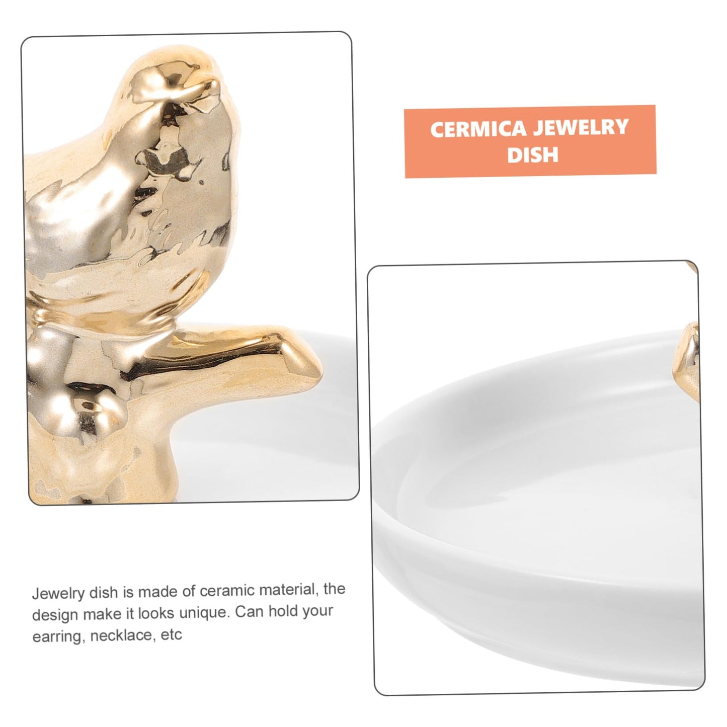 JECOMPRIS Unique Ceramic Jewelry Dish Ring Holder Tray White Tray for Wedding Decor
