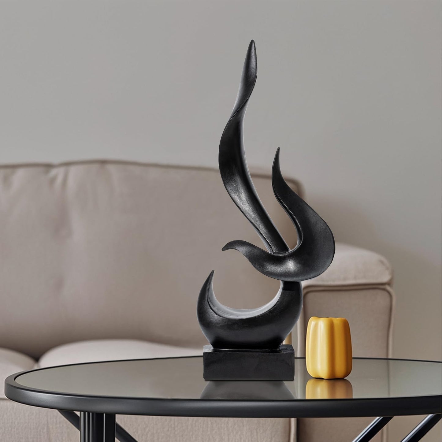 Paytonture Black Fire Flame Sculpture, Modern Abstract Resin Statue, Art Statue Home Decor for Living Room TV Stand Coffee Table Shelf Accents Decor.