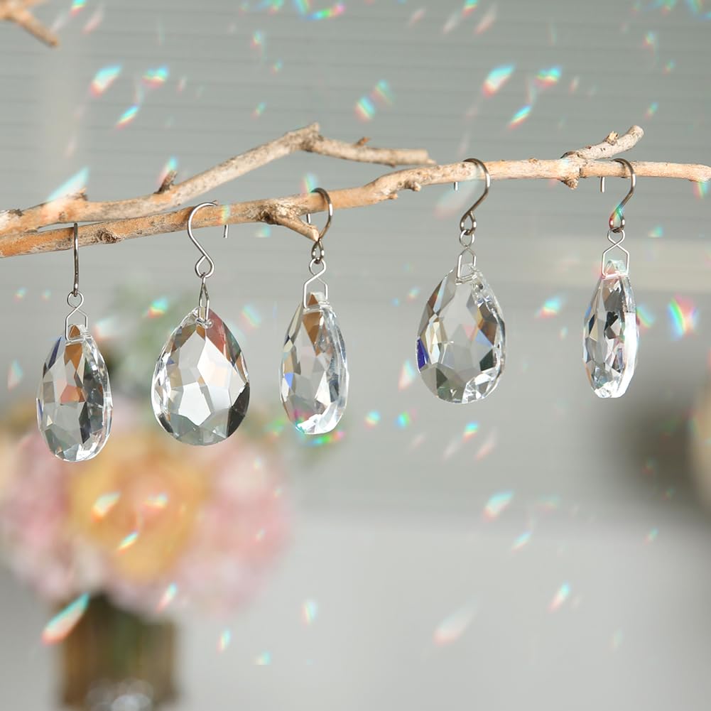 HYBEADS 10pcs 38mm Crystal Suncatcher, Hanging Clear Teardrops Crystals Chandelier Parts Prisms Pendants with Hook for Windows Lamp Christmas Tree Decorations Home Decor