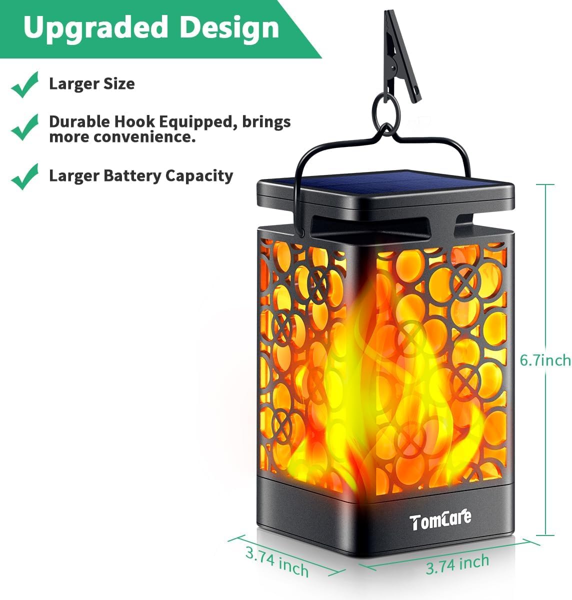 TomCare Solar Lanterns Outdoor Upgraded Flickering Flame Waterproof Hanging Lanterns Decorative Solar Powered LED Lights for Garden Patio Deck Yard, 2 Pack