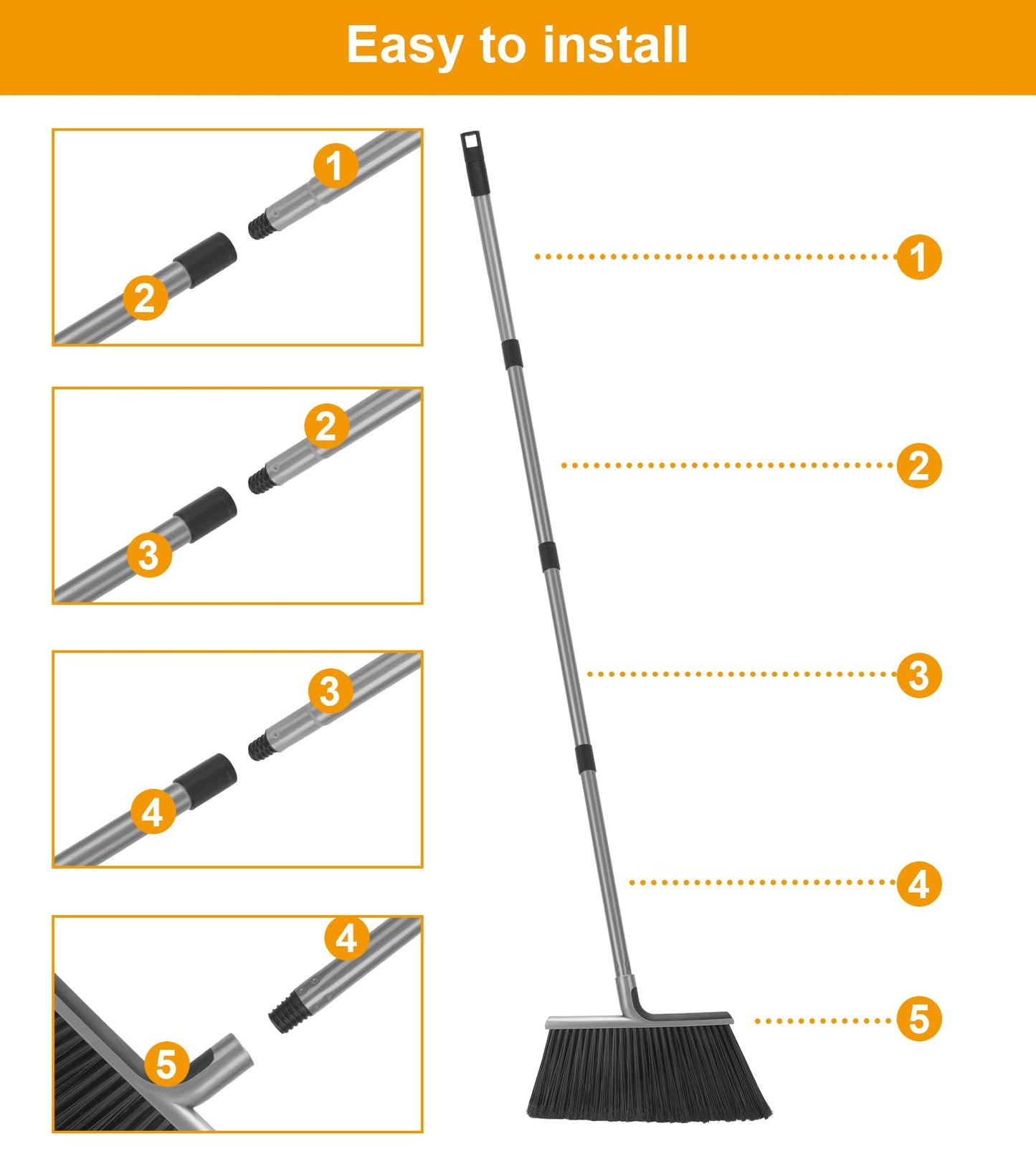 KeFanta 4 Packs Outdoor Broom Heavy Duty with 55" Long Handle, Commercial Brooms for Sweeping Indoor Courtyard Restaurant Garage Patio Decks Mall Market Kitchen Office Lobby Shop