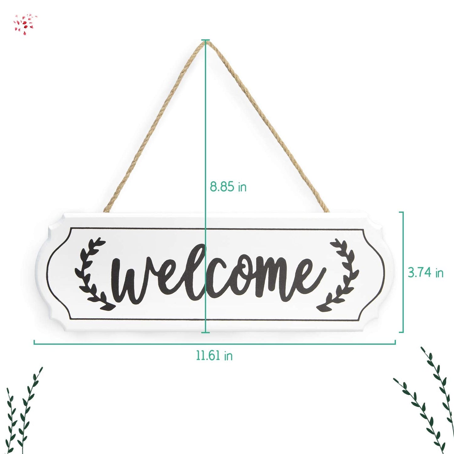 Rustic Wooden Welcome Sign for Farmhouse Decor - Wall Hanging, Porch Decor, White, 11.61 x 3.74 Inch