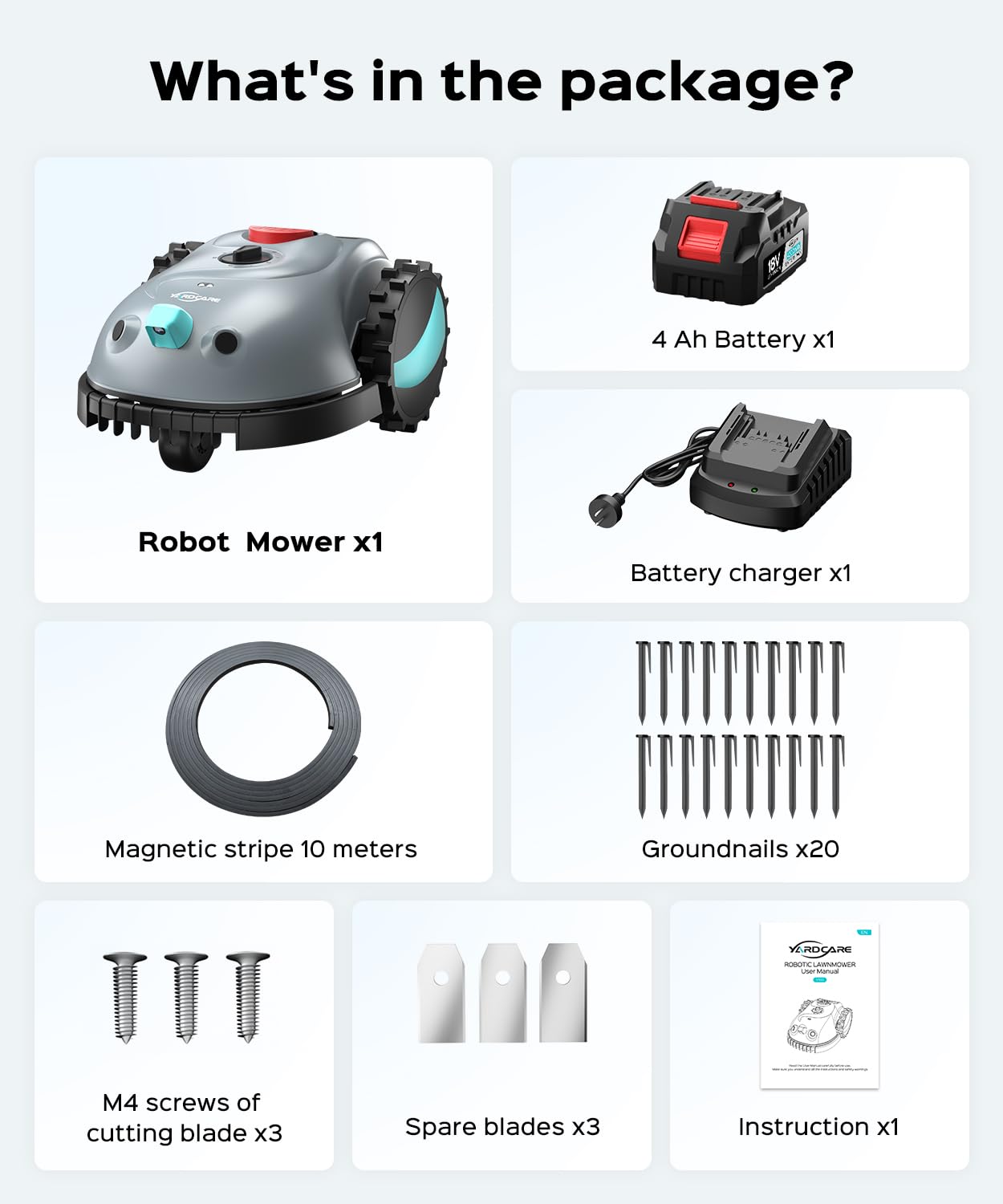 YARDCARE V100 Robot Lawn Mower with HD Vision Navigation, Smart Obstacle Detection, Collision Sensors, Adjustable Cutting Height, Low-Noise Operation—Perfect for Small Lawns up to 1,600 sq ft.