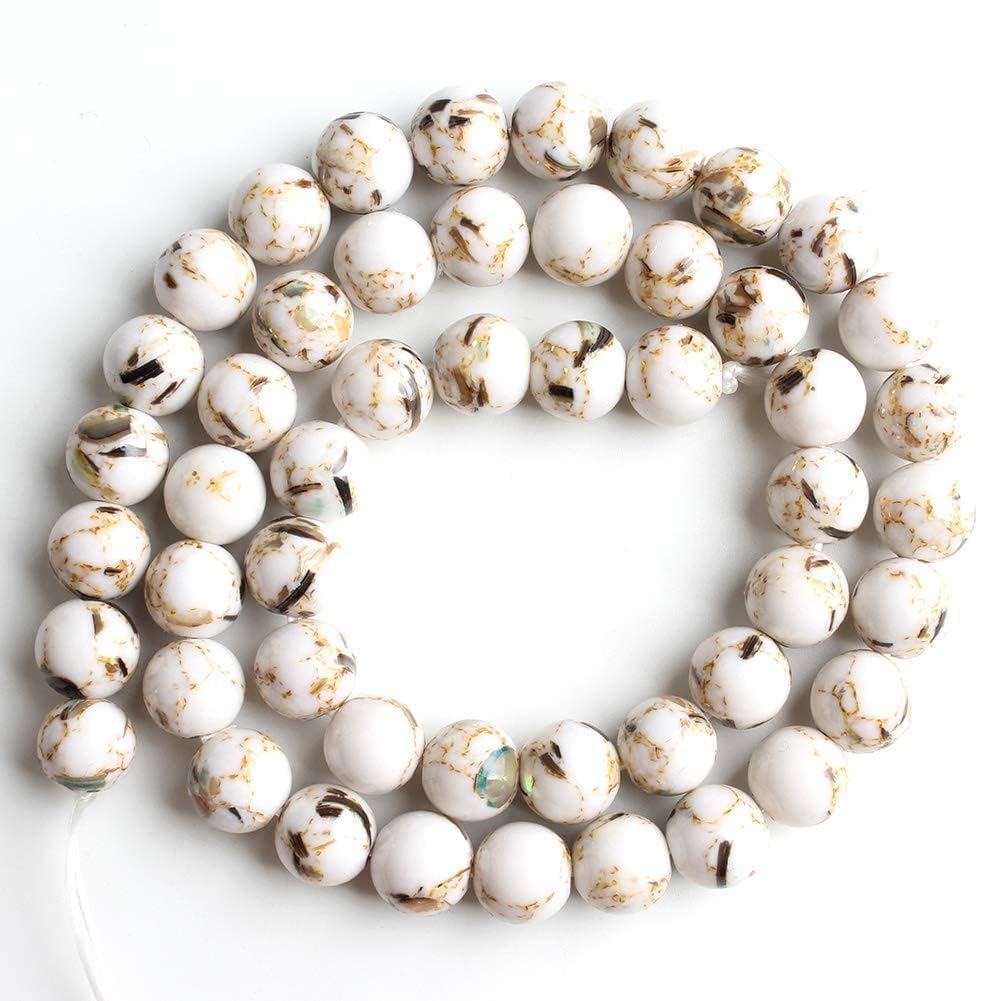 Yochus 60pcs White Shell Turquoise Beads,6mm Natural Stone Round Loose Beads for Jewelry Making Earring Necklace DIY Crafts