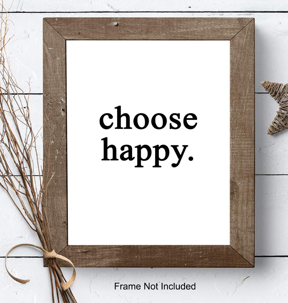Choose Happy Wall Art Print Typography - Unframed - Makes a Great Gift - Chic Home Decor - Ready to Frame (8x10) Photo - Motivational and Inspirational