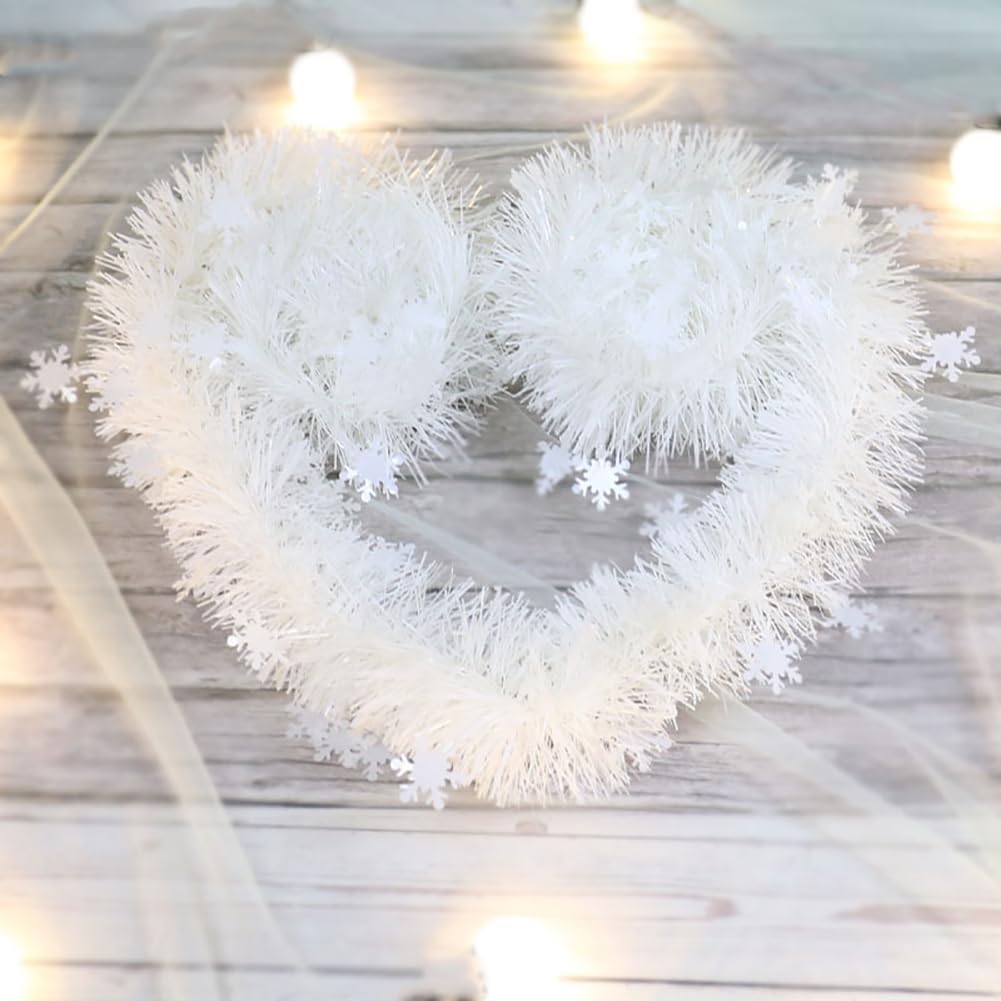UUYYEO 2 Pcs Christmas Tinsel Garland - White Snowflake Metallic Xmas Winter Wedding Decorations for Christmas Tree
