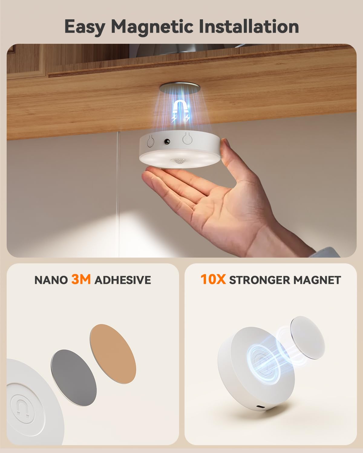 LENOMA Puck Lights with Remote, Rechargeable Under Cabinet Lighting, 3 Color Temps, 12 RGB Color LED Motion Sensor Lights Wireless, Dimmable Tap Lights for Closet, Kitchen, Shelf, Stair, 4 Pack