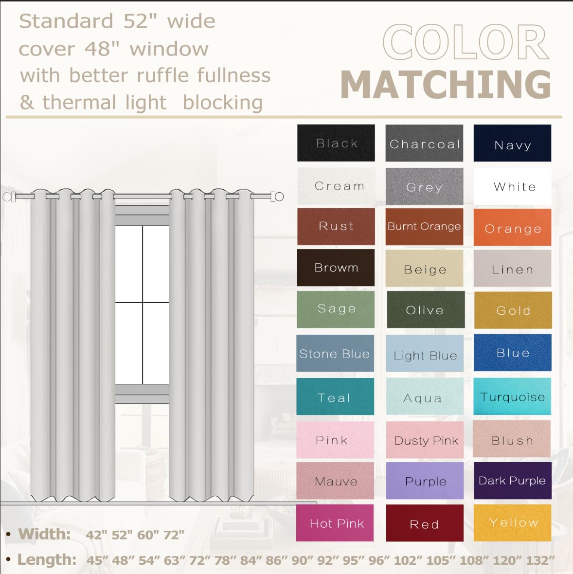 KOUFALL Blackout Curtains 84 Inches Long for Bedroom,100% Blackout Blinds Sun Light Blocking Dark Black Out Shades for Indoor Windows Living Room 2 Panels Set