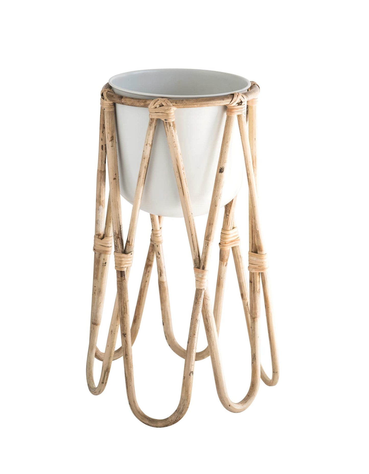 Bloomingville Off- White Metal Raised Bamboo Stand (Set of 2 Pieces) Planter, Beige (AH0935)