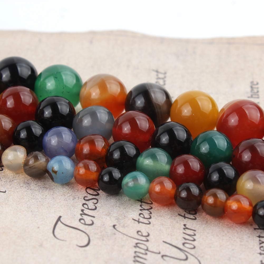 8mm Natural Multicolor Agate Beads for Jewelry Making Round Loose Gemstone Stones 1 Strand 15 Inch (About 45-48 pcs)