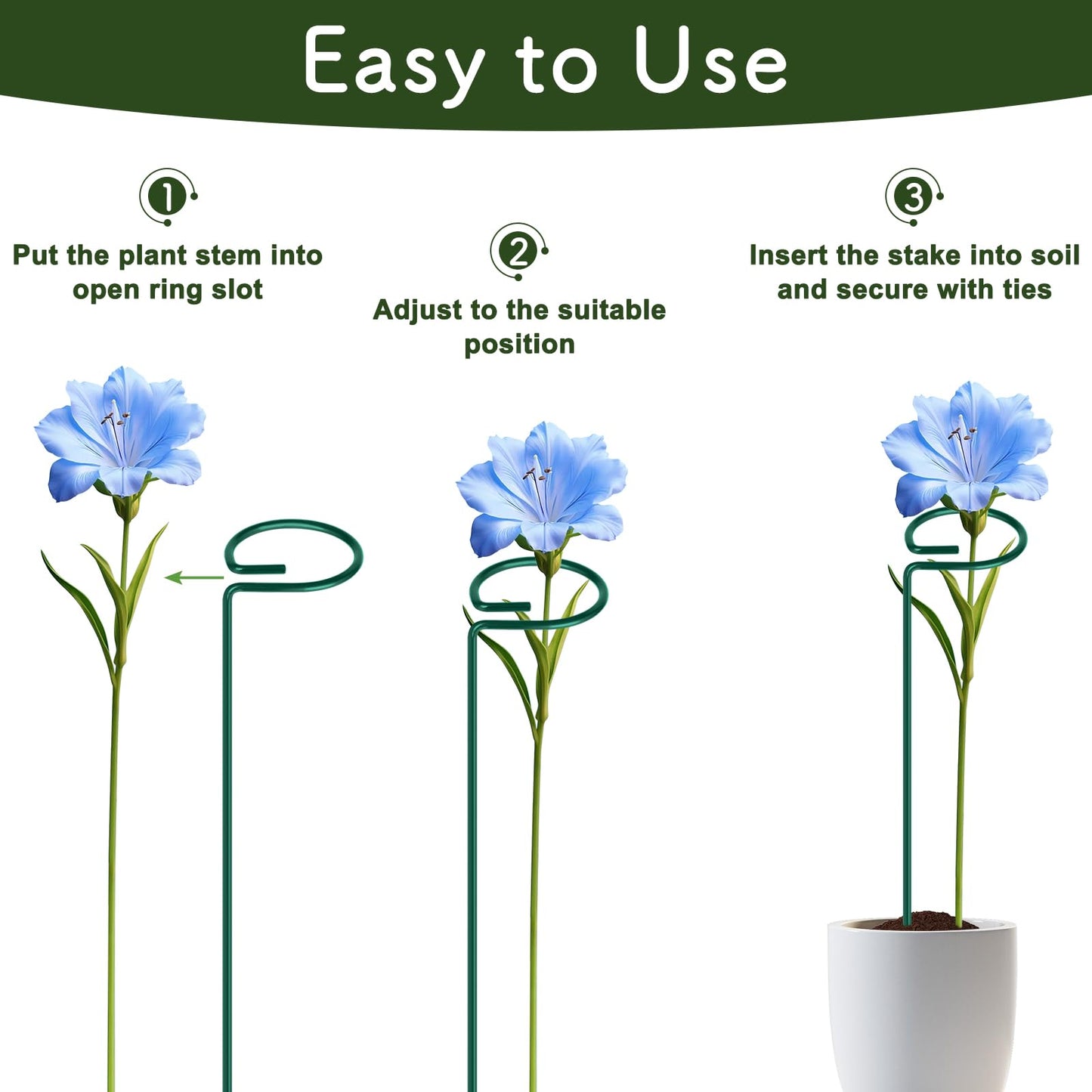 FEED GARDEN 16 Inch 20 Pack Plant Support Stakes, Metal Garden Flower Stakes and Supports for Outdoor Plants, Plant Stem Support with 40 Twist Ties for Amaryllis Lily Rose Peony Tomatoes Gladiolus