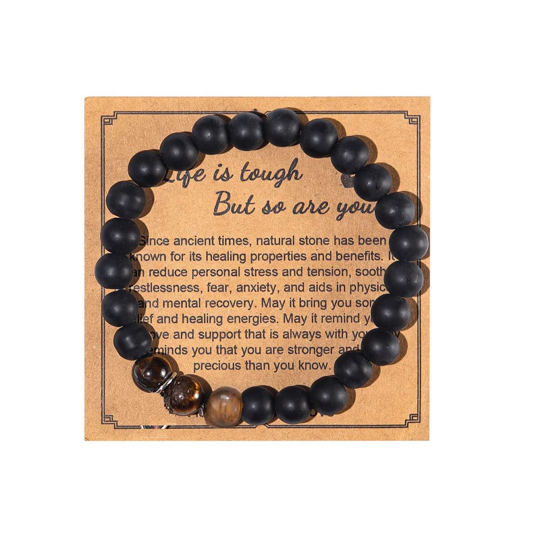 Get Well Soon Gifts Natural Stone Healing Relaxation Bracelets inspirational gifts for Women Men,8mm Chakra Crystal Amethyst Anti-Anxiety Crystal Stone Yoga Beads, Stress Relief Stretch Bracelets-F tiger eye