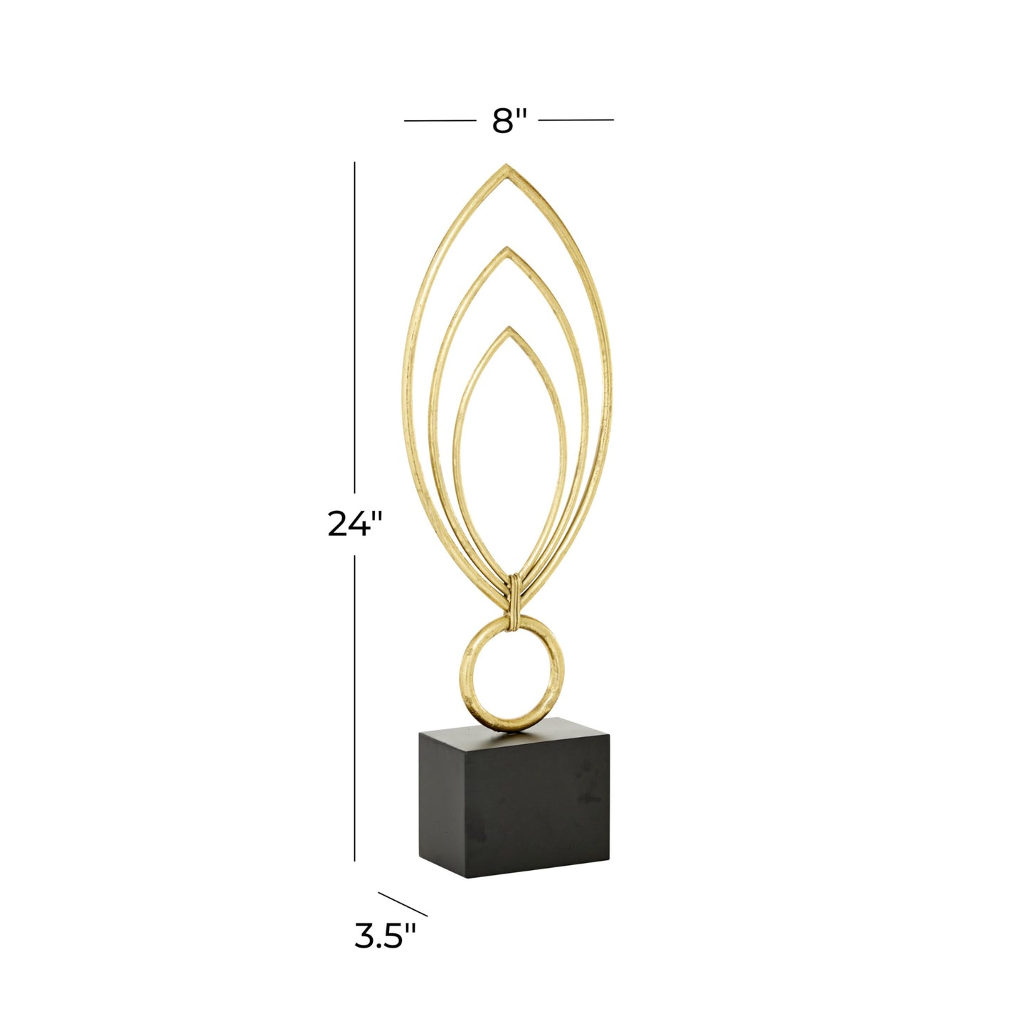 CosmoLiving by Cosmopolitan Metal Abstract Decorative Sculpture Home Decor Statue with Black Base, Accent Figurine 8" x 4" x 24", Gold