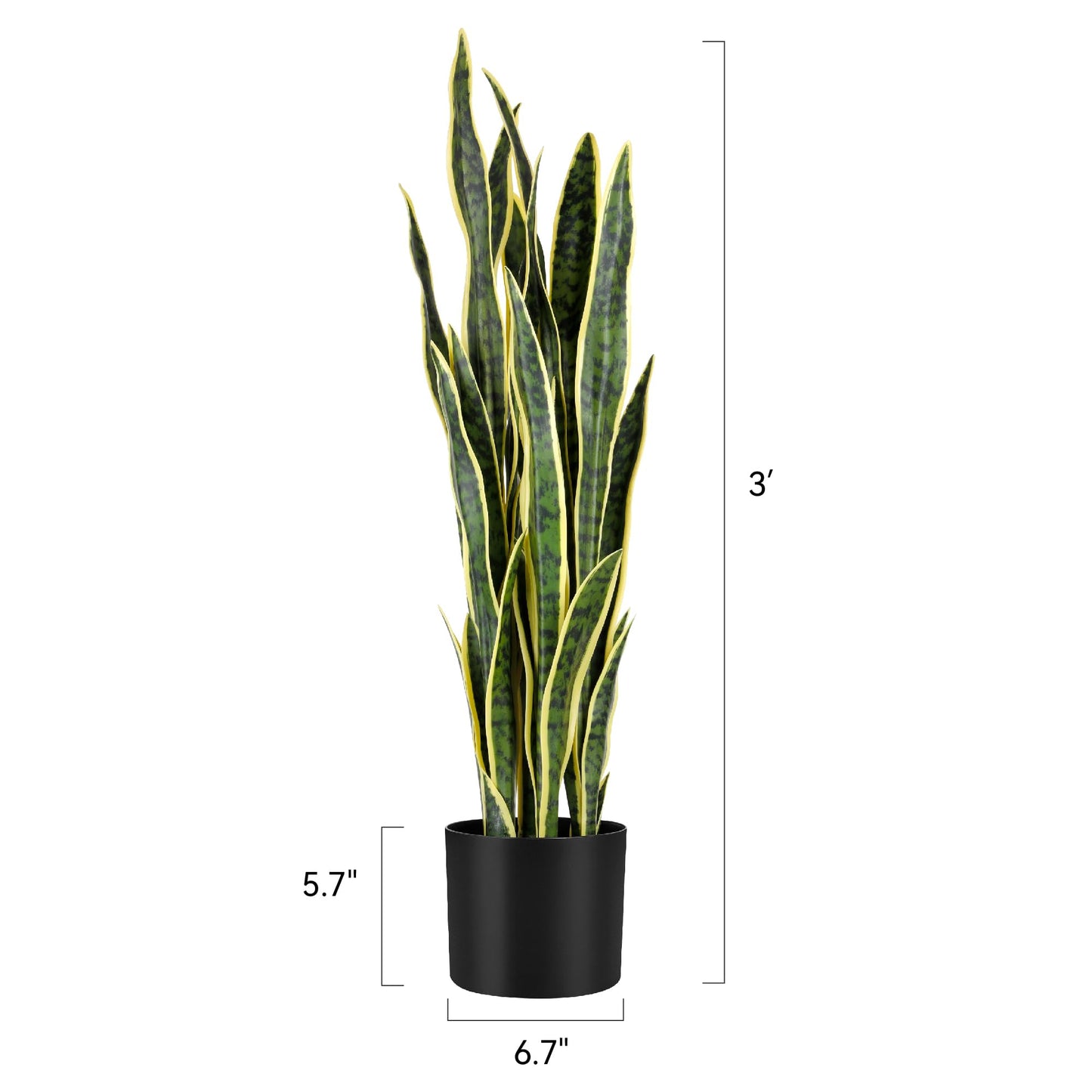 KOL 3ft Artificial Snake Plant, Fake Sansevieria Potted Floor Plants, Lifelike Faux Leaves, Indoor Home Office Room Decoration, Mother-in-Law Tongue, 35in, Yellow