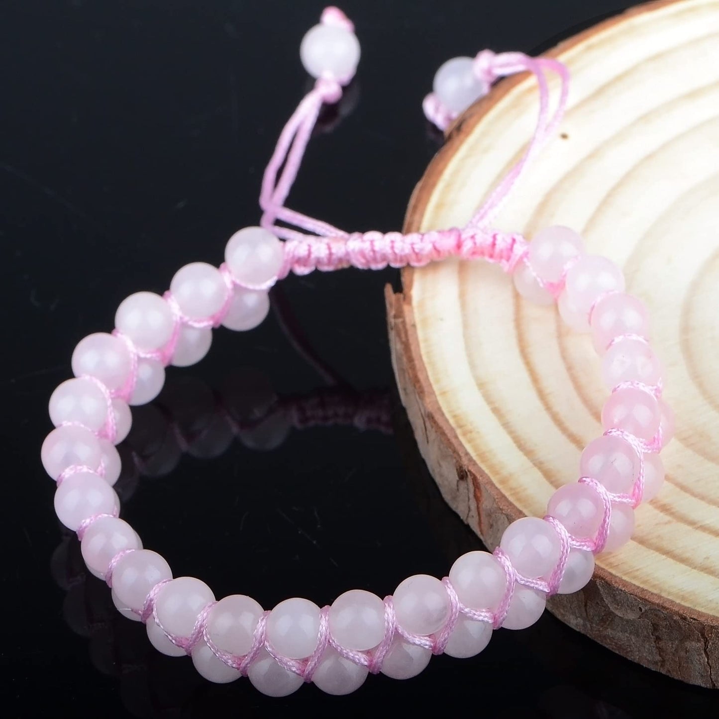 MASSIVE BEADS Natural Chakra Healing Power Crystals Macrame Bracelet Yoga Double Layer Stone Beads Gemstone Meditation Relax Anxiety Bangle for Unisex Women Men (Rose Quartz, 6mm)