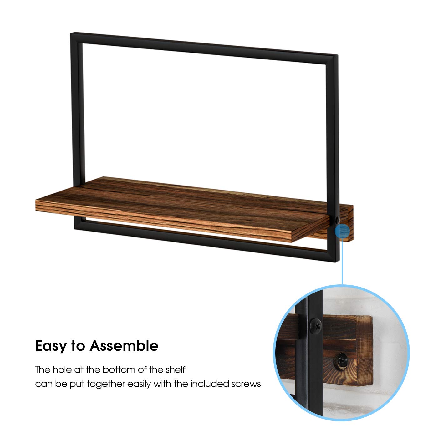 DELFOY Metal Frame Rustic Wooden Floating Hanging Shelves, Home Decor Wall Mounted Display Organizing Shelf for Living Room, Bedroom, Office Bathroom. Set of 3