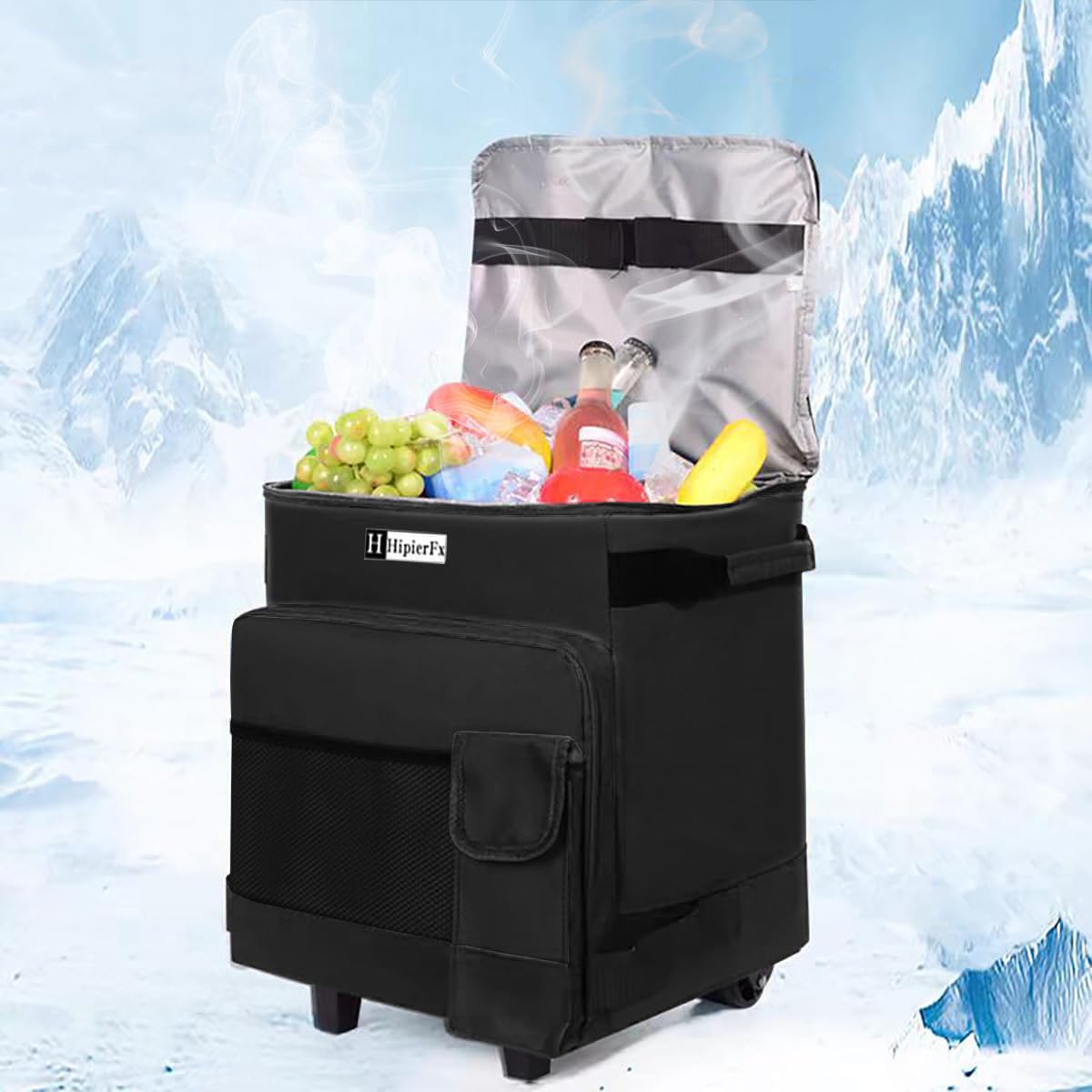 HipierFx Soft Cooler with Wheels and Handle Portable Collapsible Rolling Cooler Bag for Beach Camping Travel (Black)