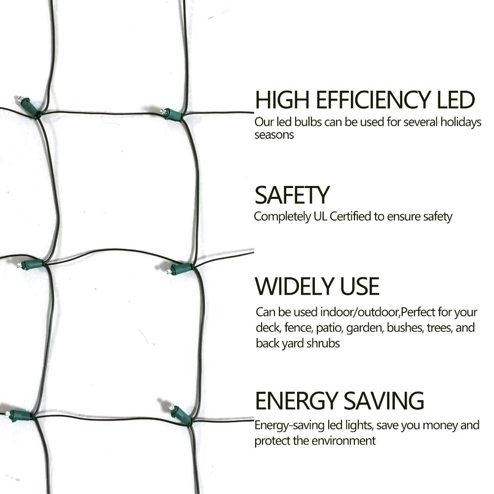 100 LED Christmas Lights 5 ftx5ft Christmas Net Lights Outdoor Indoor Mesh Christmas Decorations Lights string,Perfect for Bushes or Trees, Green Wire(Warm White)