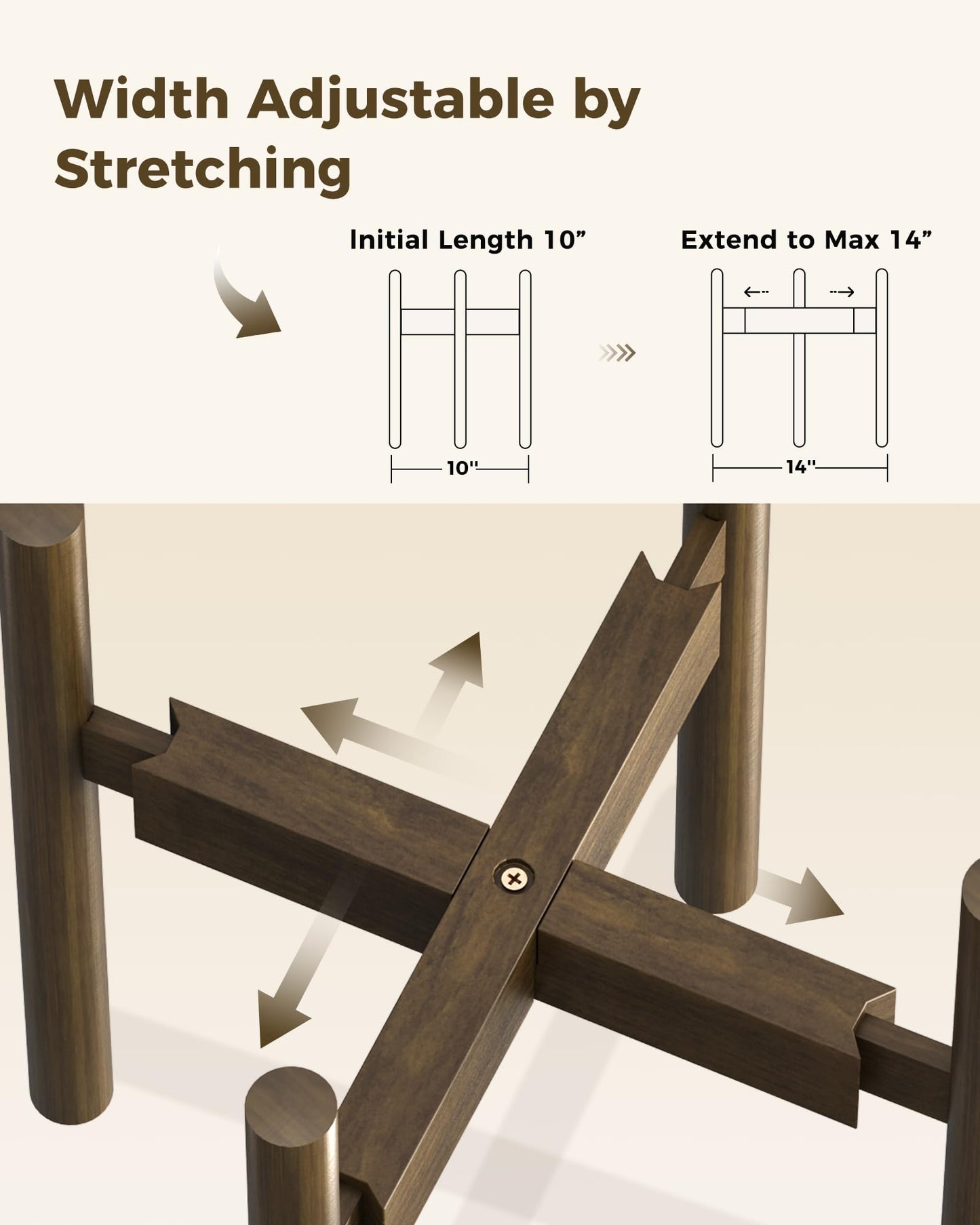 leaf&lull Adjustable Plant Stand Indoor Mid Century Modern Plant Stands Bamboo Plant Holder Corner Plant Stand for Indoor Plants Single Plant Stand Flower Stand for Home Living Room Bedroom Balcony Tea Brown 14.5 in
