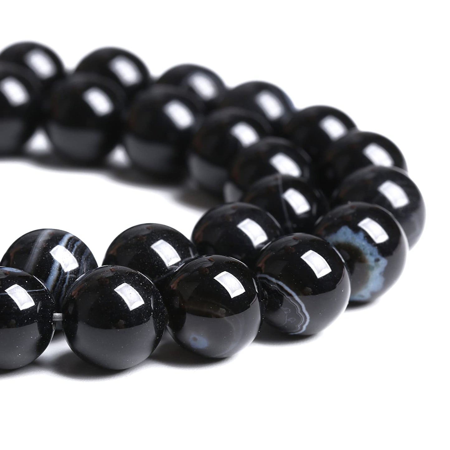 8mm 45PCS Natural Stone Black Agate Stripe Onyx Semi Precious Loose Beads for Jewelry Making DIY Bracelet