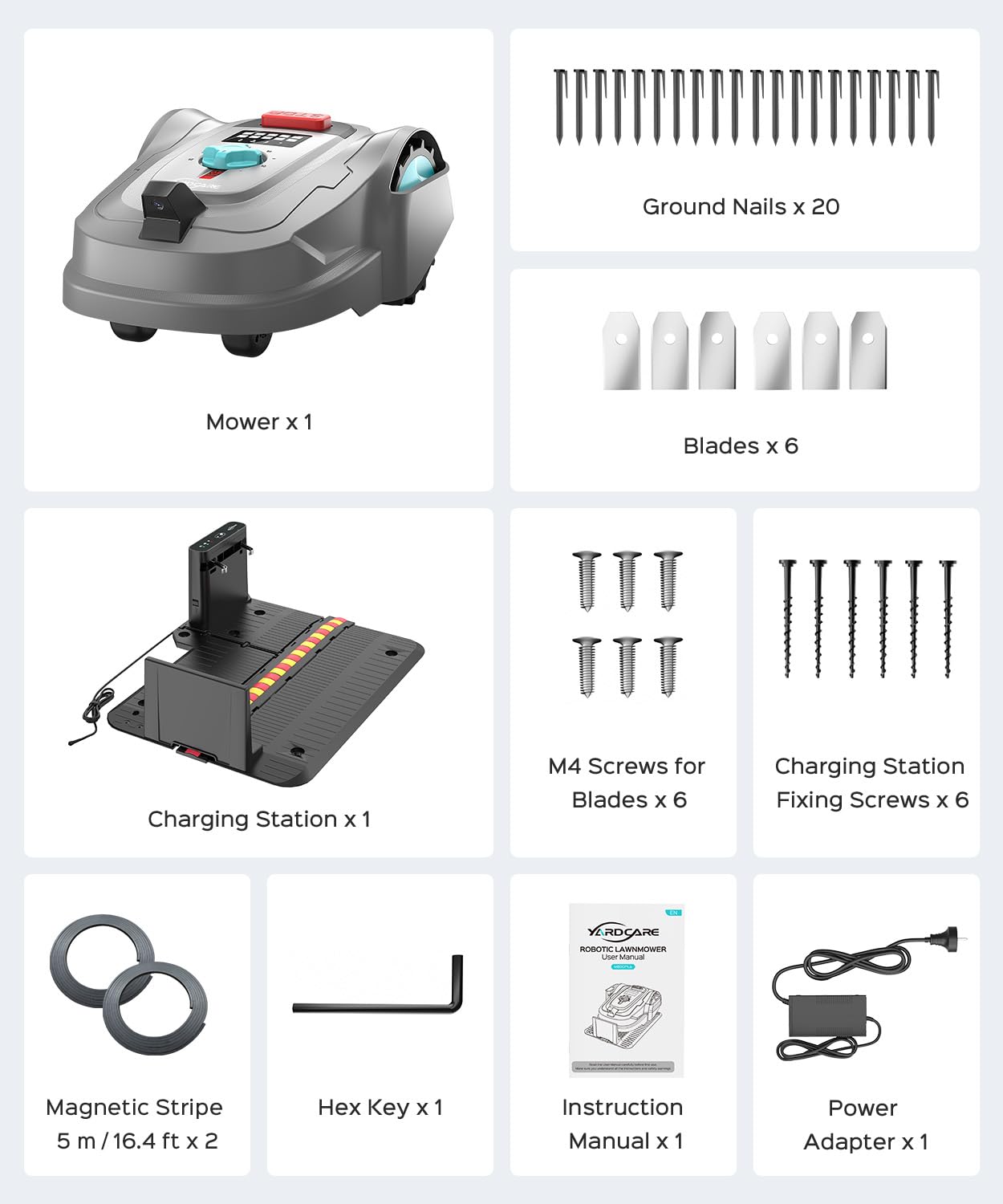 YARDCARE 2026 New M800Plus Robot Lawn Mower, GPS & 3D Vision, with 32.8 ft Magnetic Stripe, Obstacle Avoidance, Auto-Charging, APP Control, Bow-Shaped Mowing for Lawns up to 8611 sq.ft (Grey)