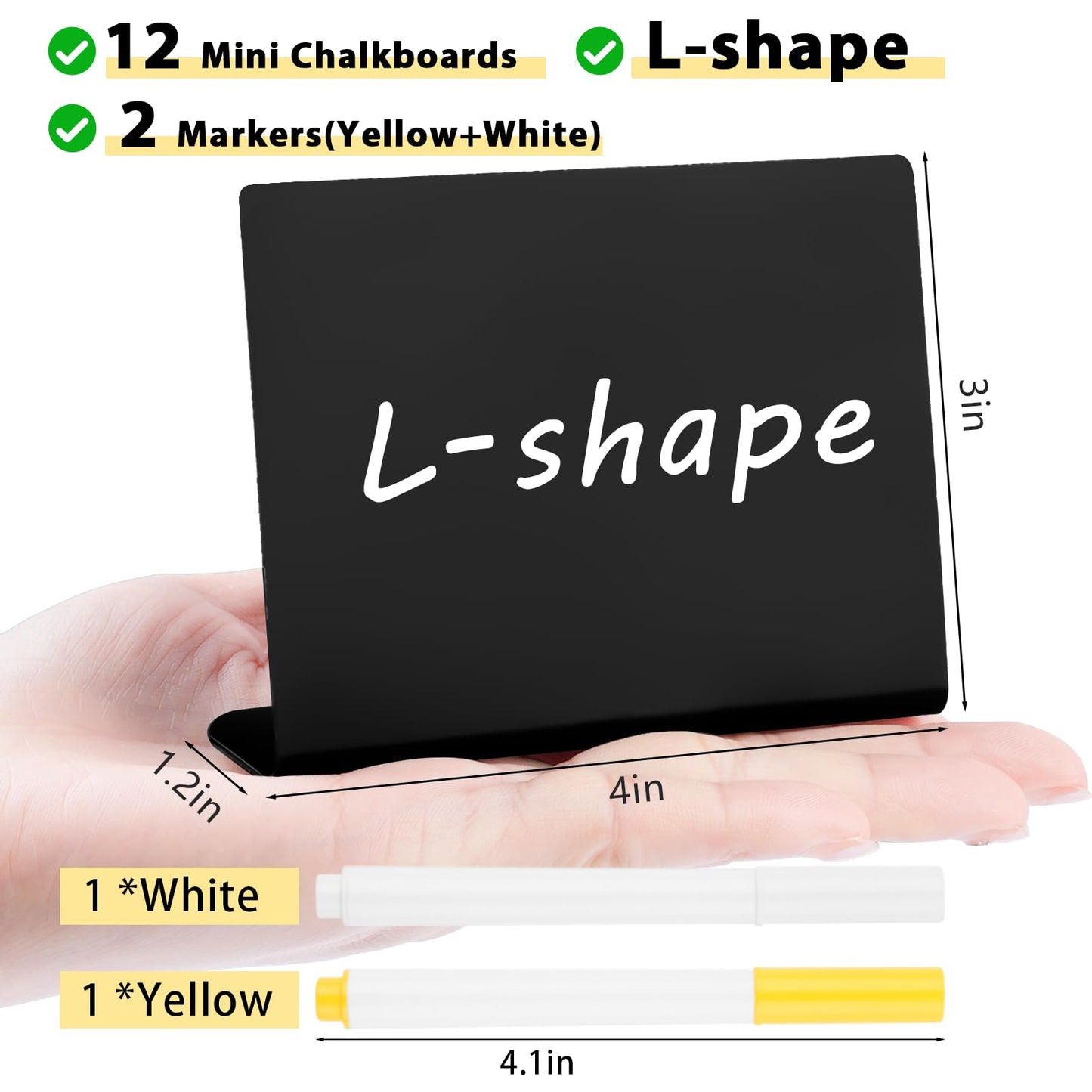 12 Pcs Mini Chalkboard Signs, 4"x3" Reusable PVC Food Labels for Party Buffet, Small Table Place Cards, Durable Chalk Board Signs for Tables, Birthday, Weddings, Bakery, Event Decoration (L Shape)