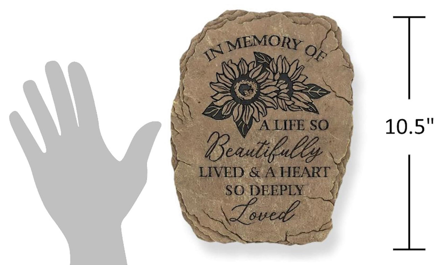 Carson 10.5" Memorial Garden Stone - Floral Tribute Stepping Stone for Garden -Outdoor Memorial Garden Marker -Sympathy Gift for Grieving - Remembrance Stone