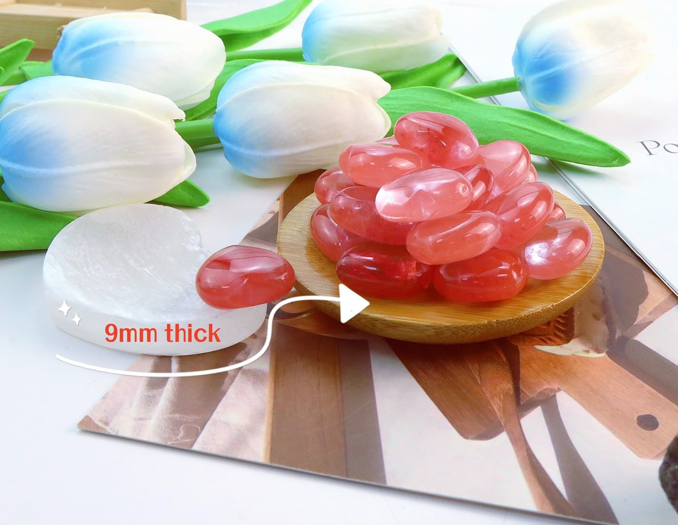 QINJIEJIE 10PCS Cherry Quartz Heart Crystals Thick Stones Love Shaped Gemstones Healing Crystal Bulk Polished Thumb Gem Set Wholesale Worry Stones Meditation Reiki Energy Balancing Decor Gift