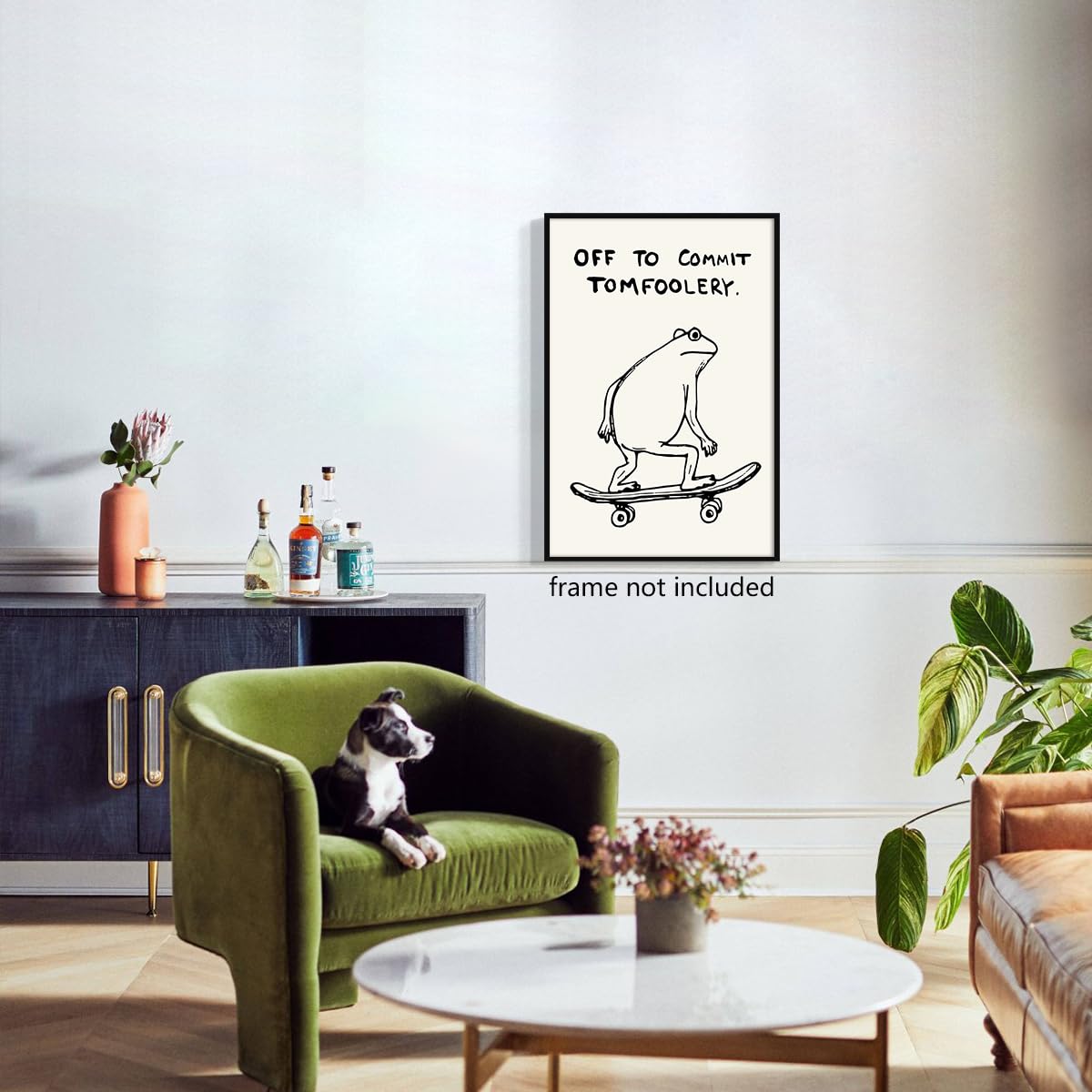 Xianyojafa Frog Poster, Quote Off To Commit Tomfoolery Canvas Wall Art, Cool Skateboard Frog Print, Funny Animal Posters for Room Aesthetic 8x12in Unframed
