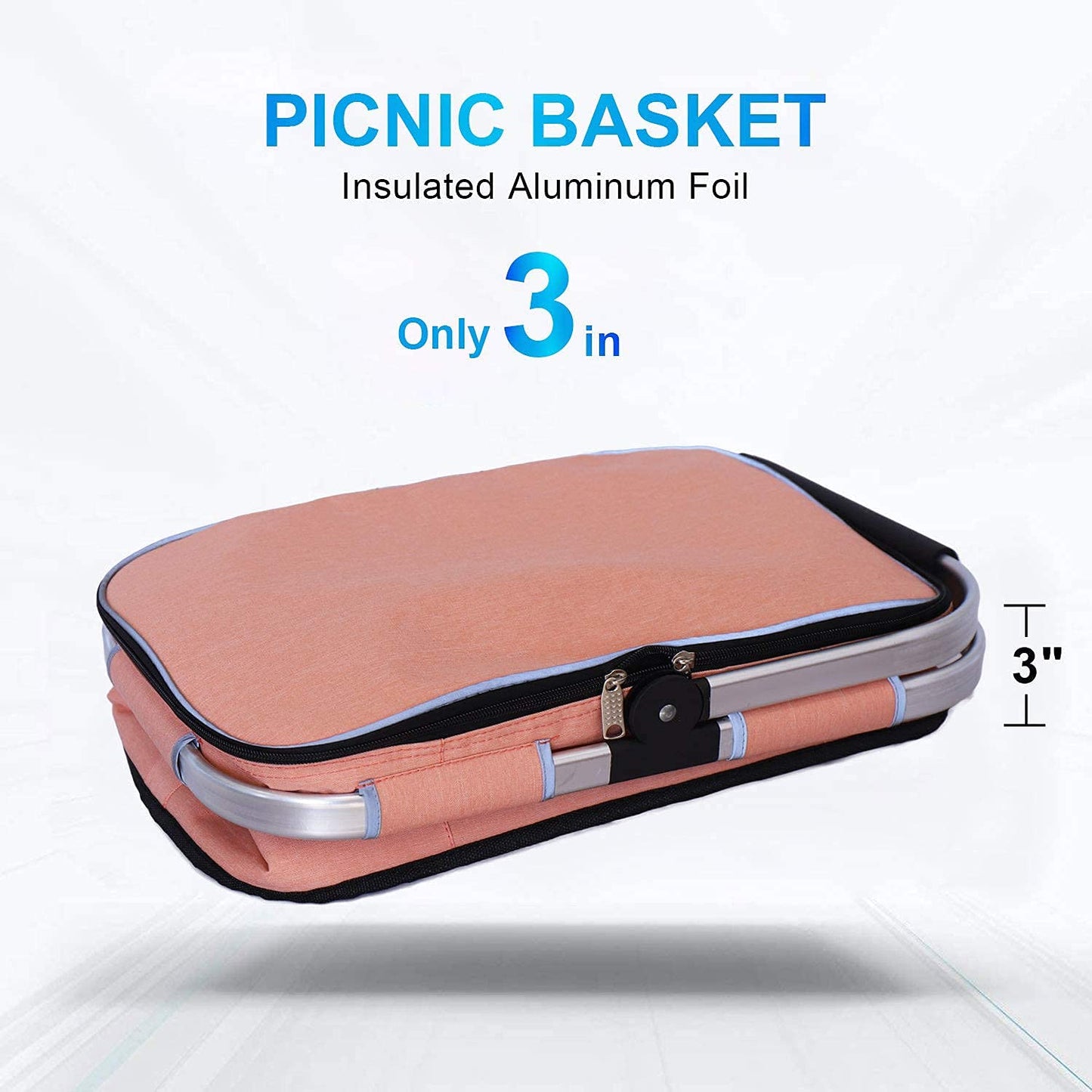 LIQING 35L Large Picnic Basket 2 Layers of Internal Pockets Leak-Proof and Insulated ,Folding with Internal Support for enhansed Stability, Wedding Gifts for Couple(Salmon Color)