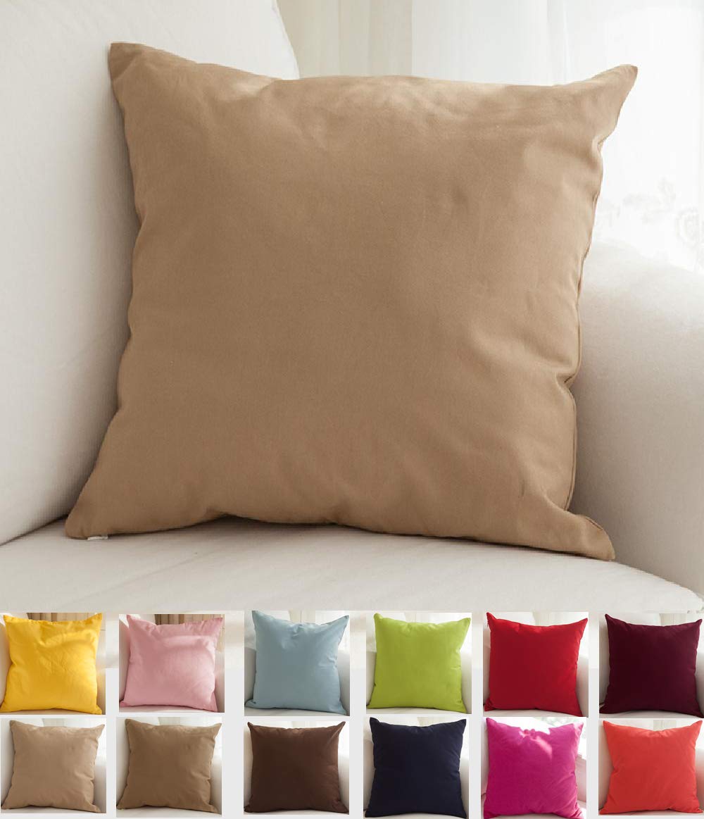 TangDepot Handmade Decorative Solid 100% Cotton Canvas Throw Pillow Covers/Cushion Covers, 45 Colors Available - (20" x20" , Khaki, 2 Count (Pack of 1))