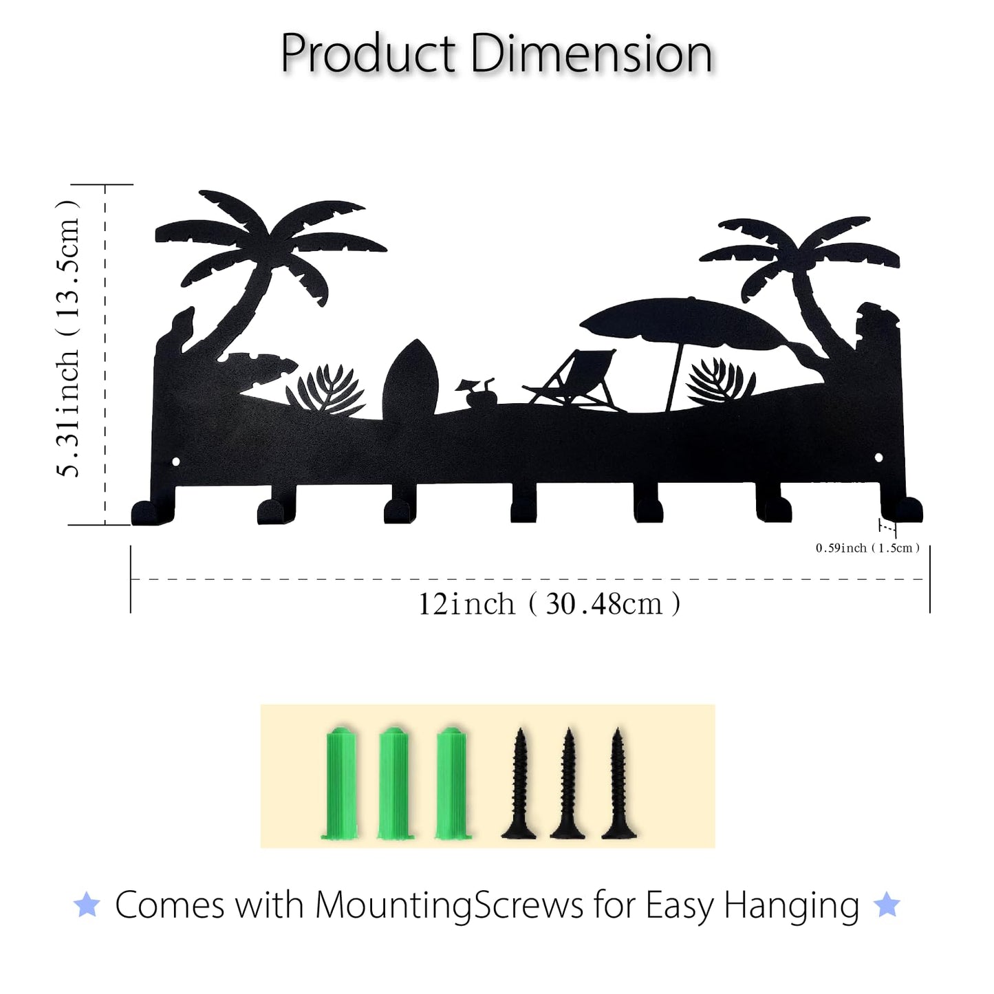 BooWoodNeonMetal Wall Mounted Key Rack | Metal Key Rack Hook Organizer | Metal Key Organizer with 7 Hooks Wall Decoration for Front Door, Hallway, Kitchen, Office