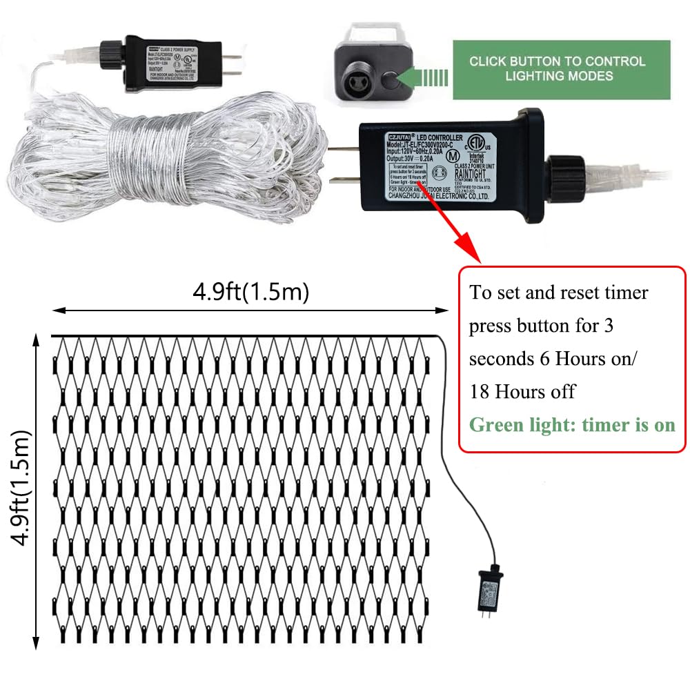 Vicila Net Light Outdoor Mesh Christmas Decorations, 100LED String Light Plug in Connectable Tree Warp Hanging 5ft x 5ft for Halloween, Shrubs, Lawn, Backyard, Walkway, Bushes, Garden Decor-White